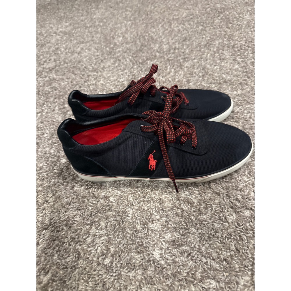 Polo Ralph Lauren Hanford Mens Navy Blue Red Mesh Suede Sneakers 10D